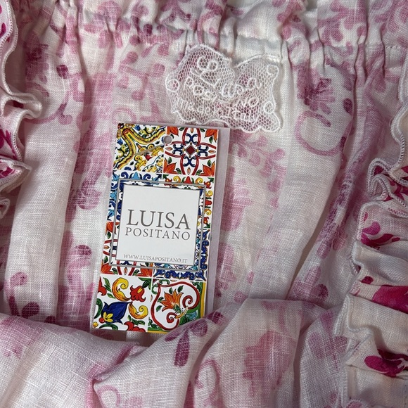 Luisa Positano Giorgio Mini Dress White & Pink Linen Amalfi Coast Italy Inspired - Picture 10 of 16